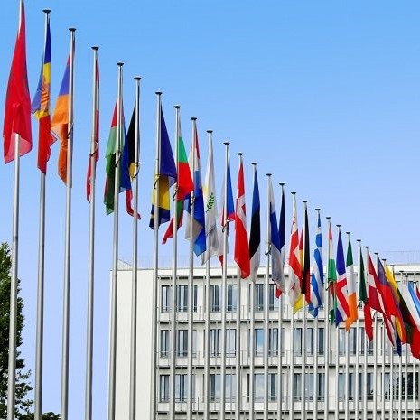 Kumpulan bendera dari berbagai macam negara yang melambangkan perusahaan multinasional. Mereka bergerak lebih dari 1 negara dan memiliki kompleksitas yang tinggi