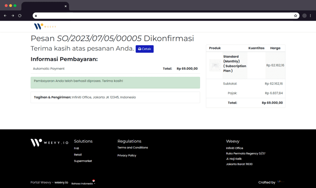 Langkah ini menunjukkan bahwa situs Weevy Anda sedang diproses. Ketika situs telah selesai, Anda akan mendapatkan email dengan informasi terkait situs Anda